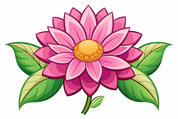 Pink Flower with Green Leaves and Yellow Center