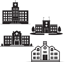 Set of Hospitals Silhouette