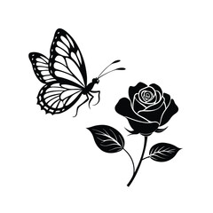 Obraz premium Silhouette of a rose flower isolated on a white background