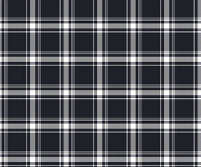 Plaid fabric pattern, black, white, seamless for textiles, and for designing clothes, skirts, pants or decorative fabrics. Vector illustration.