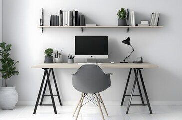 Minimalist home office with black and white decor,workspace