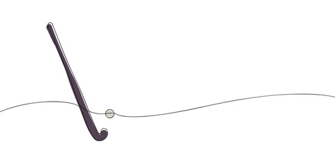 A single line drawing of a hockey stick and puck. Continuous line field hockey sticks icon. One line icon. Vector illustration.