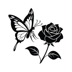 Fototapeta premium Silhouette of a rose flower isolated on a white background