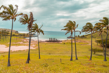 Easter Island or Rapa Nui - Anakena beach with Moai