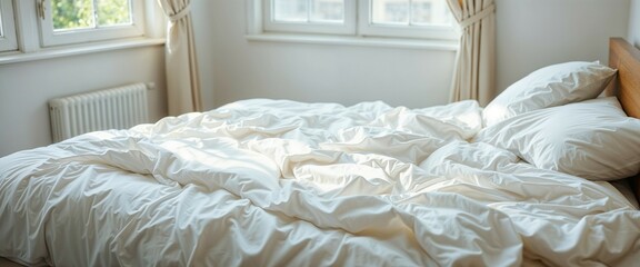Bright Morning in a Relaxed Bedroom with Crumpled Sheets
