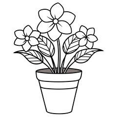 Flowering Potted Plant line art Vector on White Background