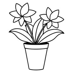 Flowering Potted Plant line art Vector on White Background