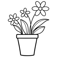 Flowering Potted Plant line art Vector on White Background