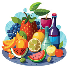 Still Life with Fruit, Wine, and Glass Bottles