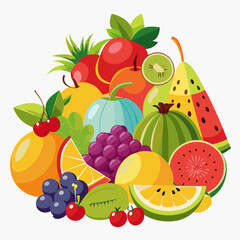 Colorful Assortment of Fresh Fruits with Leaves