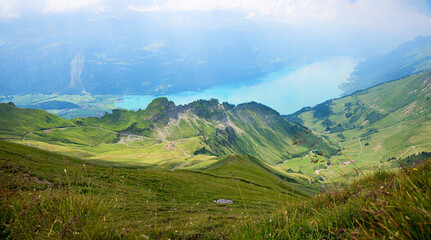 Obraz premium view from Brienzer Rothorn mountain to lake Brienzersee, switzerland