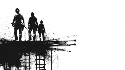 silhouette of labor builders workers, construction worker, labor day background concept