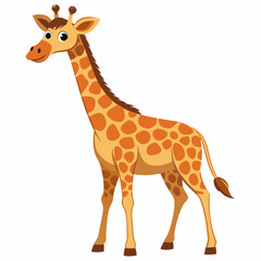 Cartoon Giraffe With Brown Spots Standing On White Background