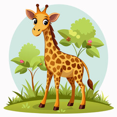 Obraz premium A Cartoon Giraffe Standing in a Grassy Meadow
