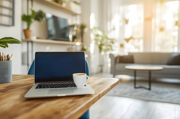 modern home office setup with an open laptop on the desk,workspace