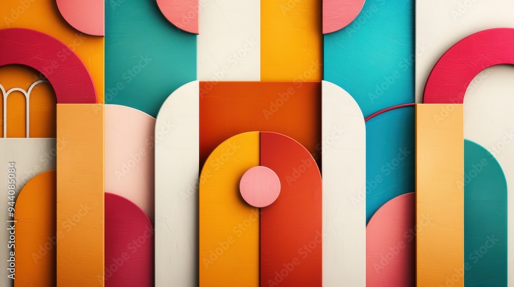 Poster an artistic representation of the golden ratio through abstract art, featuring an array of geometric
