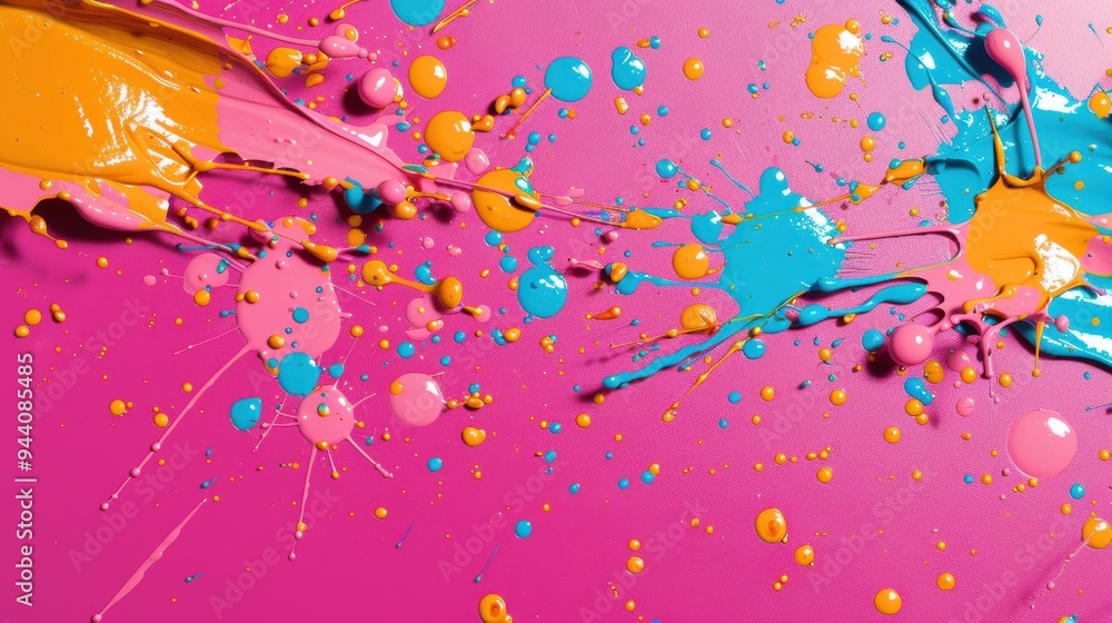 Poster vibrant paint splatters forming an intricate abstract design based on the golden ratio, creating a v