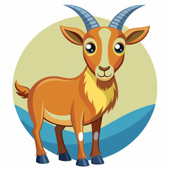 Fototapeta premium Cartoon Illustration of a Brown Goat with Big Eyes
