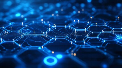 Obraz premium Abstract Blue Hexagon Network, 3D Illustration, Digital Technology, Network, Abstract, Hexagon