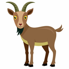 Fototapeta premium A Cartoon Illustration of a Brown Goat with Green Horns