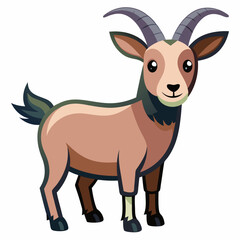 Fototapeta premium Cartoon Illustration of a Brown Goat with Curved Horns