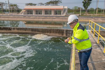 Environmental engineers work at wastewater treatment plants,Water supply engineering working at...