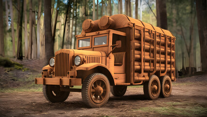 Obraz premium Professionally crafted 3D wooden model of Military Equipment Transport Vehicle.
