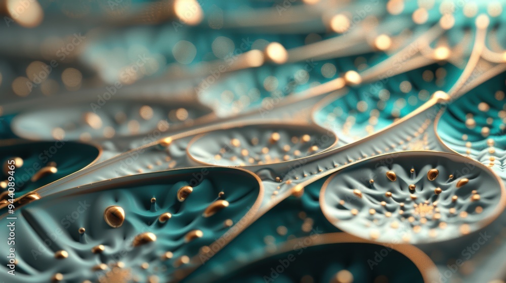 Poster a captivating abstract art piece demonstrating the golden ratio through elaborate fractal patterns, 