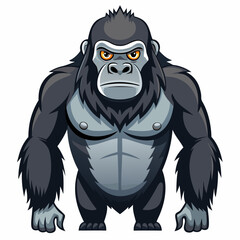 Cartoon Illustration of a Standing Gorilla with Frowning Expression