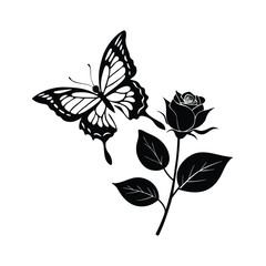 Silhouette of a rose flower isolated on a white background