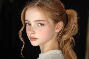 Fototapeta premium Beautiful Young Woman with Blonde Hair and Green Eyes Looking Away