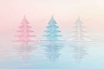 Obraz premium In the studio are iridescent plastic trees decorated with confetti