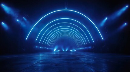 Purple neon circle glowing in a dark room.