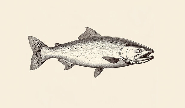 recommend clip art: Fish sketch salmon trout. Vintage retro print, black white salmon trout fish sketch ink pencil style drawing, linear drawing, engrave old school. Sketch artwork salmon trout fish. Illustration