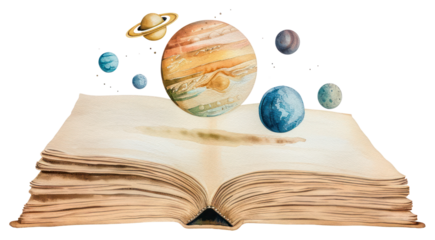 PNG Planets emerging from book