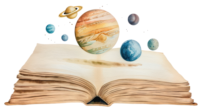 PNG Planets emerging from book
