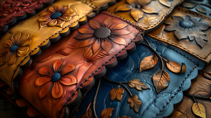 Leather Carving with Floral and Leaf Designs - Illustration