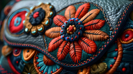Closeup of Hand-Stitched Leather Flower Illustration
