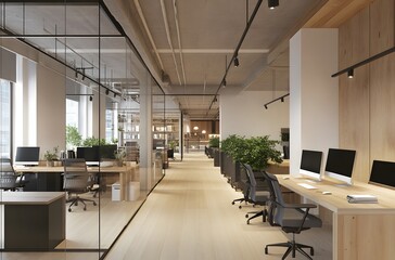 Fototapeta premium Modern office interior with desks and chairs,workspace
