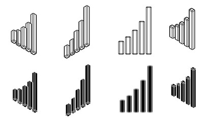 stats bars silhouette vector set. isometric