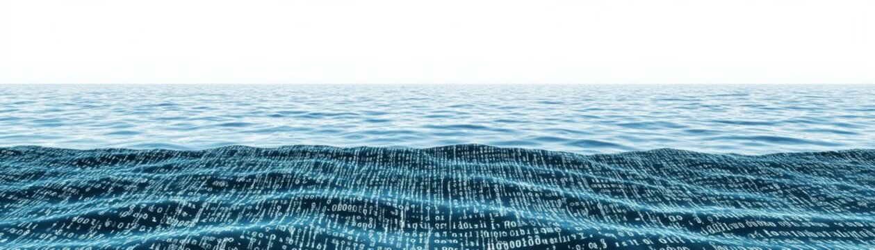 Digital Ocean Binary Code Ripples on Water Surface, digital ocean, binary code, data sea