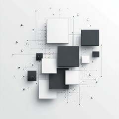 Geometric Abstract Composition with Black and White Squares, Abstract Geometric Shapes, White Background, Minimalist Design , Minimalism, Abstract Art