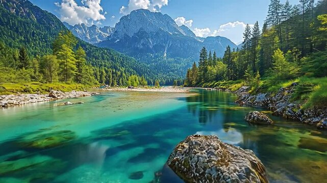 Turquoise soca river flowing through triglav national park slovenia