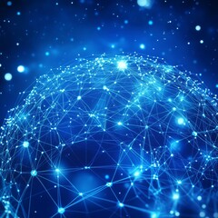 Glowing Blue Network Sphere, Digital Network, Abstract Technology, Interconnectivity