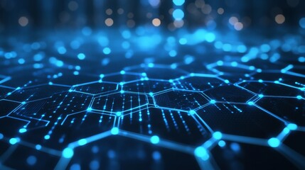 Glowing Hexagon Network with Blue Lights, 3D Render, Abstract, Technology, Futuristic, Network, Abstract Art
