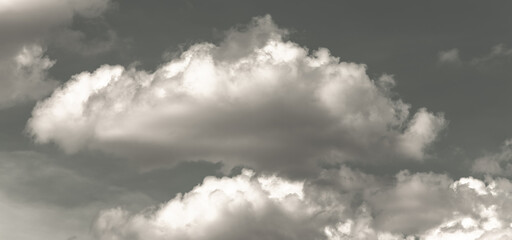 white cloud on black background. Wide sky and clouds dark tone.