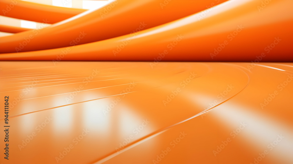 Poster orange abstract background with curved lines and shiny surface