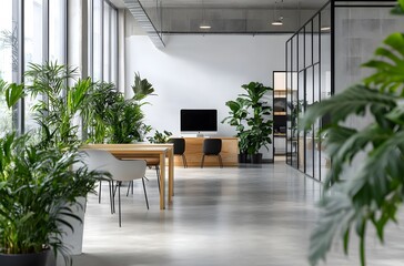 Fototapeta premium Modern office interior with glass and metal frame walls