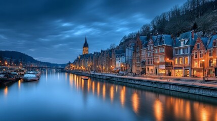Fototapeta premium Dinant riverfront at night