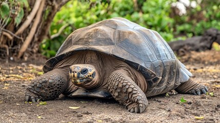 Obraz premium A giant Galapagos turtle, Galapagos islands, Ecuador, South America